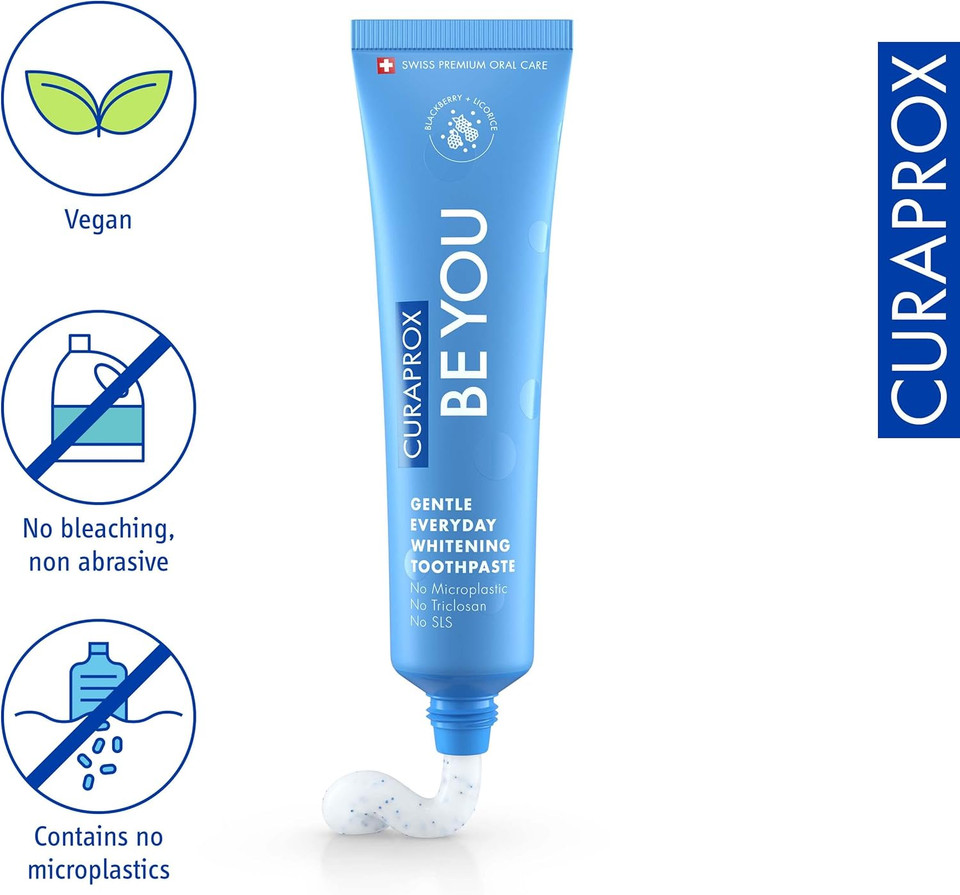 Curaprox Be You Blackberry + Liquorice Toothpaste Blue 60ml - Gentle Everyday Whitening Toothpaste - SLS Free, Microplastic Free, Triclosan Free, Fluoride Toothpaste