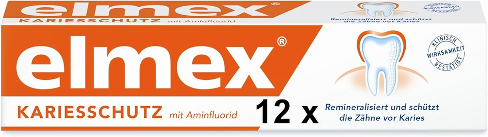 ELMEX Mint Toothpaste, 75 ml each (12 count), Enamel Protection with Amine-Fluoride