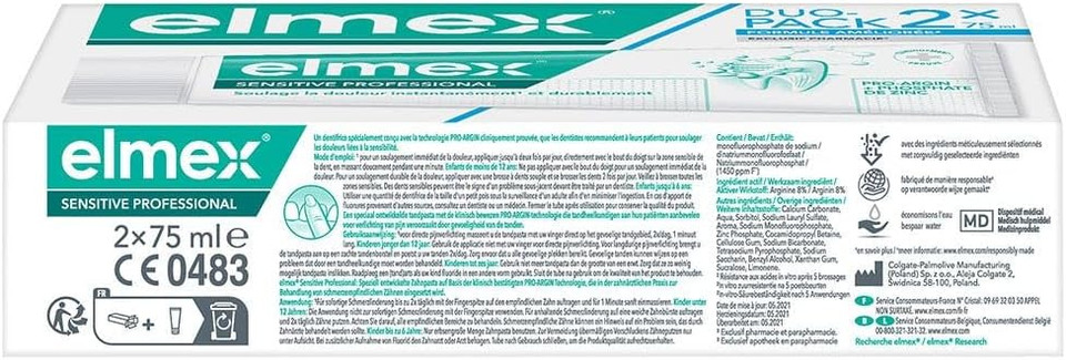 ELMEX Sensitive Adult Toothpaste 2 x 75ml Unflavoured Paste