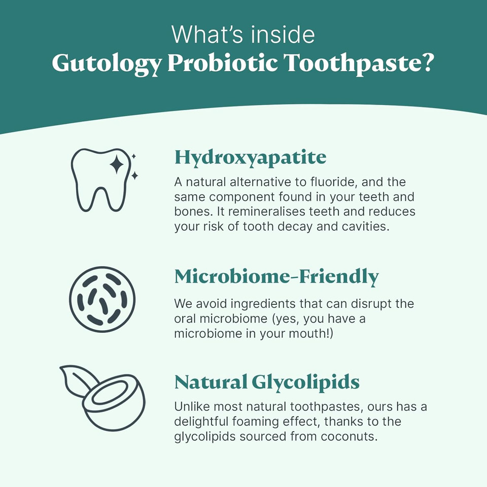 Gutology Natural Hydroxyapatite Toothpaste 120ml Microbiome Friendly Fluoride Free Toothpaste Remineralising Enamel Repair Suitable for Adults & Children Helps Sensitive Teeth Whitening - Wild Mint