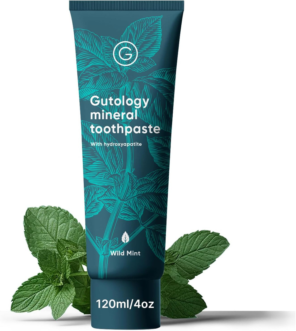Gutology Natural Hydroxyapatite Toothpaste 120ml Microbiome Friendly Fluoride Free Toothpaste Remineralising Enamel Repair Suitable for Adults & Children Helps Sensitive Teeth Whitening - Wild Mint