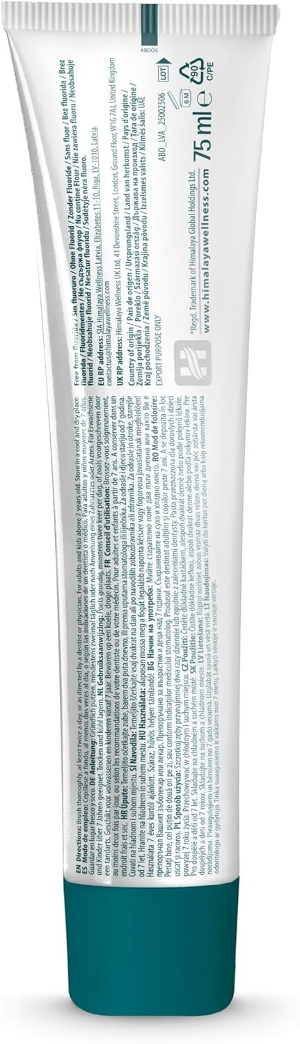 Himalaya Deep Clean Herbal Toothpaste 75ml | Fluoride-Free, Activated Coconut Charcoal, Miswak for Healthy Gums, Papaya & Pineapple Enzymes for Whitening | Enamel Safe, Eco-Friendly Packaging