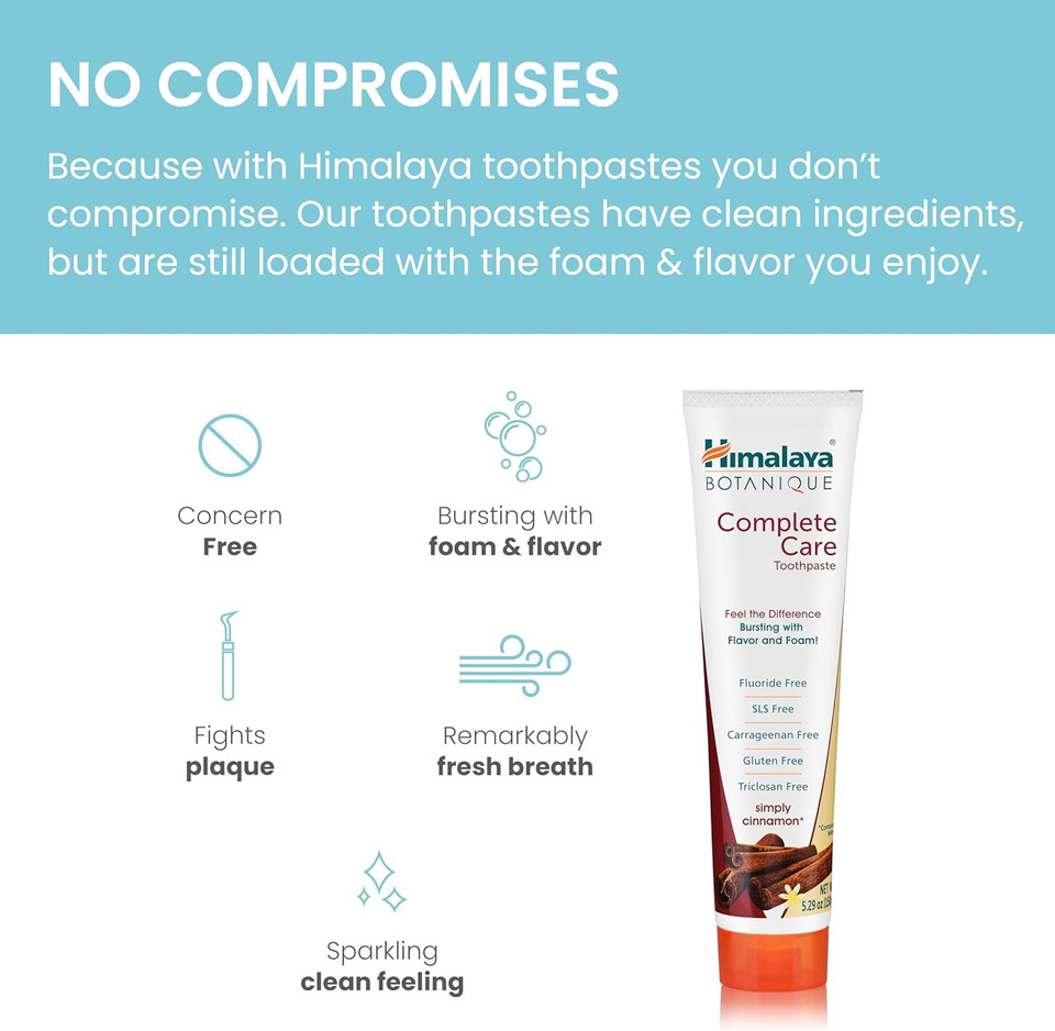 Ecocert Cosmos Natural Certified Himalaya Botanique Complete Care Herbal Toothpaste with Organic Actives, Mint Flavor, Fights Plaque, Freshens Breath, Fluoride Free, Gluten & SLS Free, 75 ml
