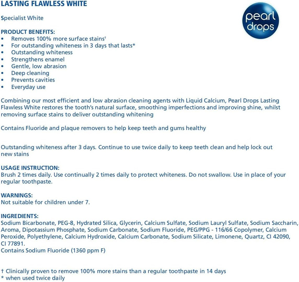 Pearl Drops - Lasting Flawless Professional Daily Toothpaste - Whiter Teeth In 3 Days - 75 ml (Pack of 1)