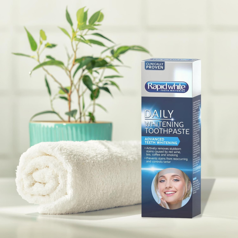 Rapid White Instant Whitening Toothpaste 75ml | 3 Shades Whiter in 1 Use | Removes Stains | Prevents Tartar & Plaque Build Up | Includes Fluoride | Enamel Safe | Mint Flavour | Clinically Proven