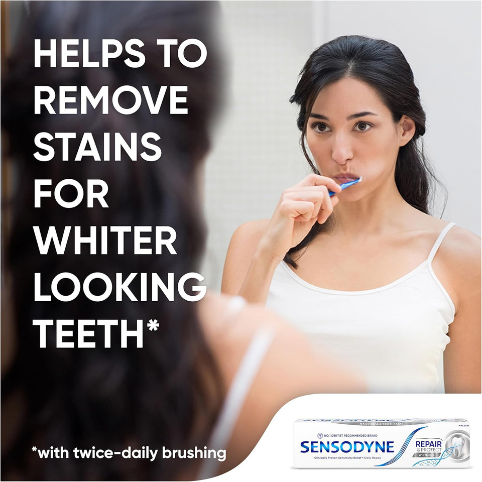 Sensodyne Toothpaste Repair and Protect, Teeth Whitening and Protect, Teeth WhiteningToothpaste Multipack withSensodyne Toothbrush, 3 x75ml