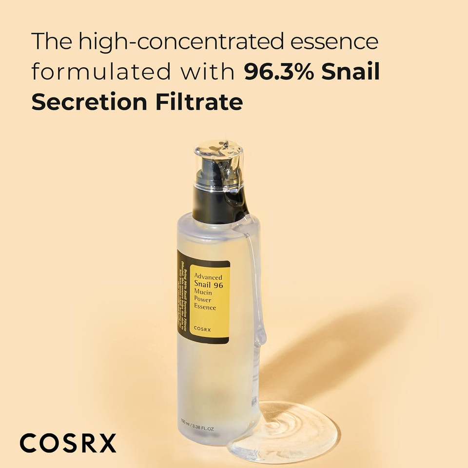Cosrx Snail Mucin 96% Power Repairing Essence 3.38 Fl.Oz 100Ml, Hydrating Serum For Face With Snail Secretion Filtrate For Dull Skin & Fine Lines, Korean Skincare