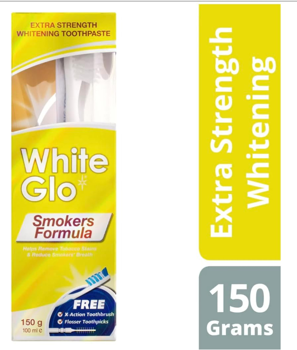 White Glo Smokers Formula Whitening Toothpaste Pack 150g -Pack of 2 (with Sanitral 50 Pcs Dental Floss Stick Included as a Gift)