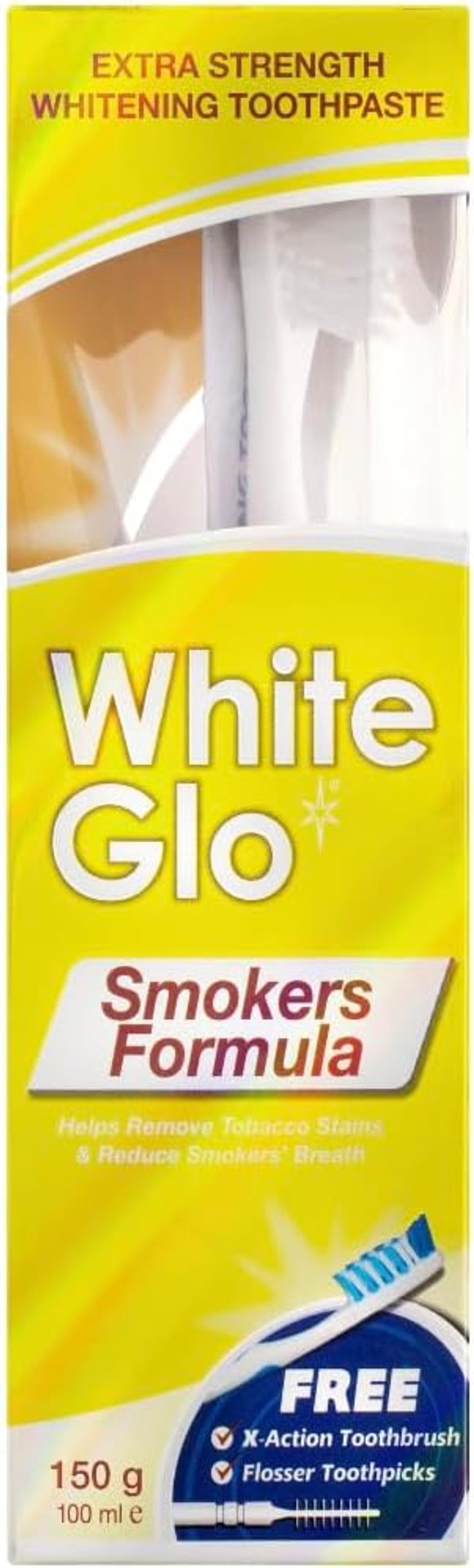 White Glo Smokers and Coffee + Tea Drinkers Formula Toothpaste 100 ml Set of 2 (with Sanitral 50 Pcs Dental Floss Stick Included as a Gift)