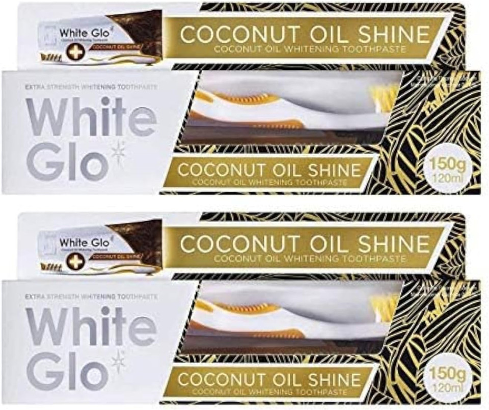 White Glo Coconut Toothpaste 150g (Pack of 2) with Sanitral 50 Pcs Dental Floss Stick