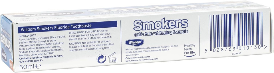Wisdom 50 ml Smokers Anti-Stain Whitening Toothpaste - Pack of 4