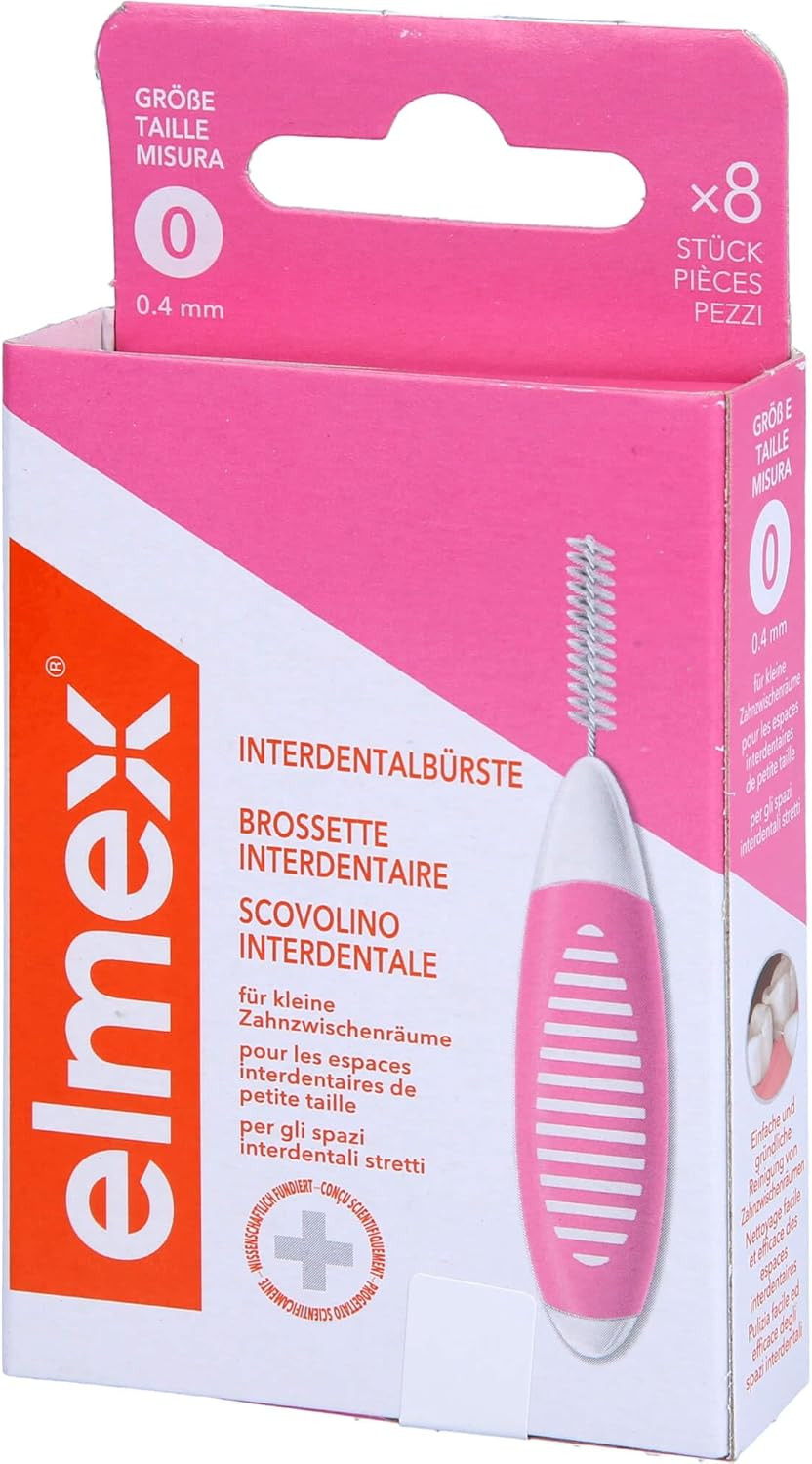 elmex Interdental Brush Blue (Size 3, 0.6 mm), 1 x 8 Interdental Brushes for Cleaning Medium Interdental Spaces