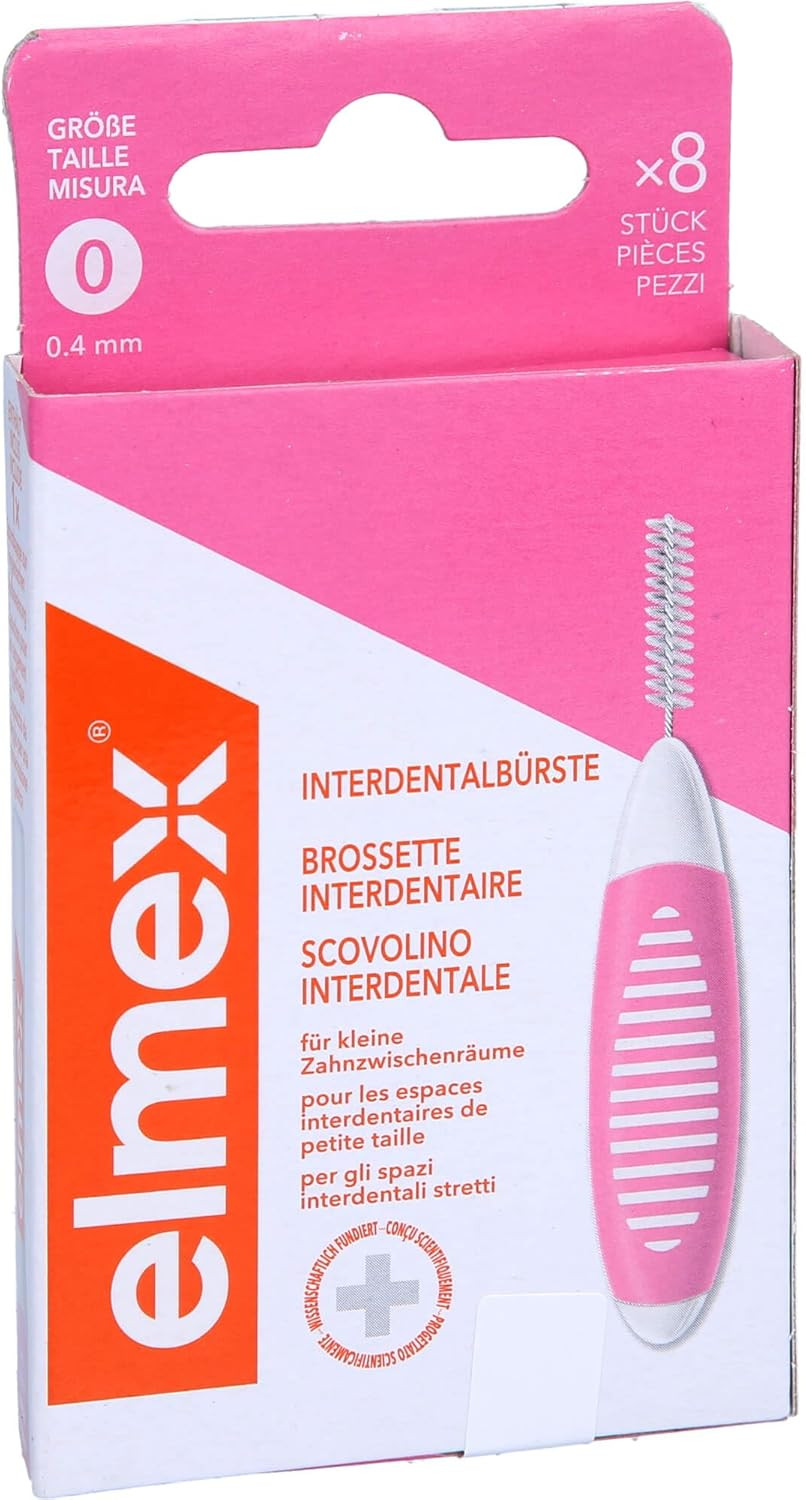 elmex Interdental Brush Blue (Size 3, 0.6 mm), 1 x 8 Interdental Brushes for Cleaning Medium Interdental Spaces
