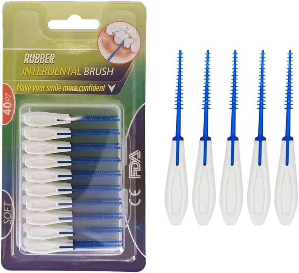 Boulton Interdental Brushes  Pack of 40 | Wire-Free Interdental Sticks for Teeth Clean Oral Hygiene Tooth Floss | Silicone Dental Picks Toothpick Toothbrushes Teeth Brushes (Green - 0.8mm to 1.2mm)