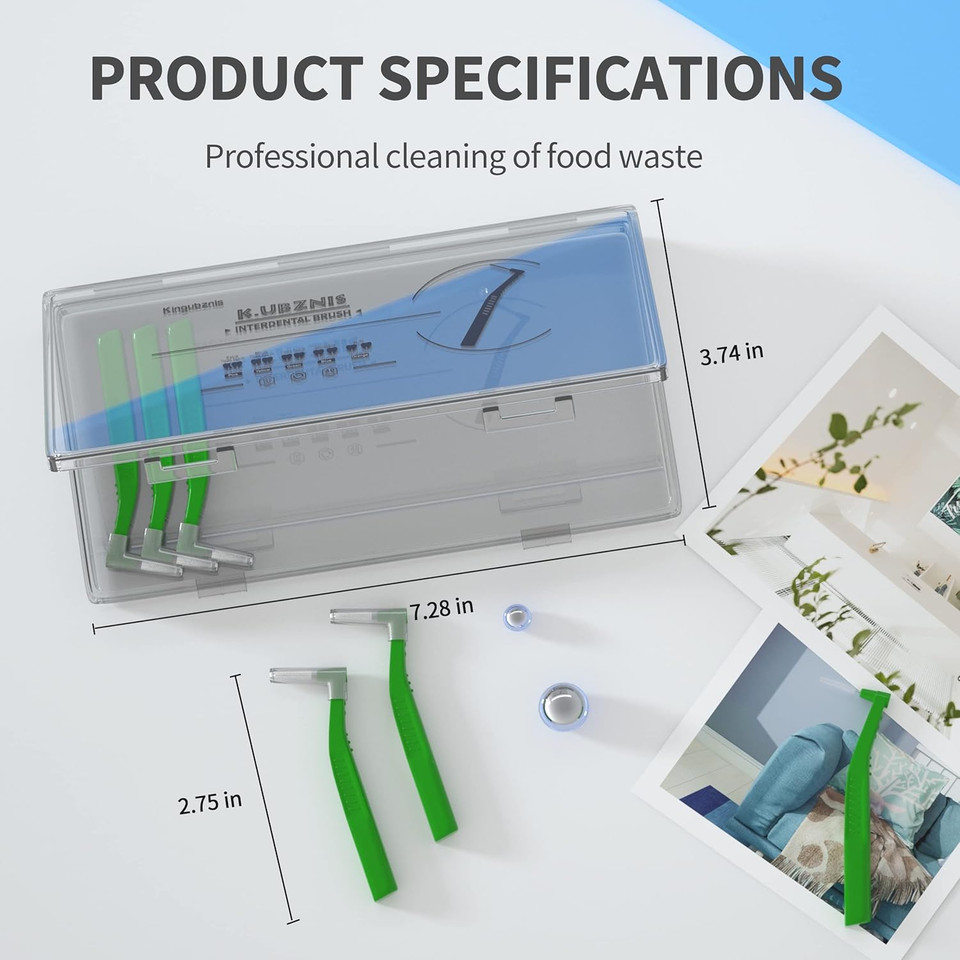 Interdental Brush, Angle Dental Brush Cleaner Toothpick Flossing Head Tooth Cleaning Tool with Portable Case for Tooth Cleaning(Green, Tight Teeth)