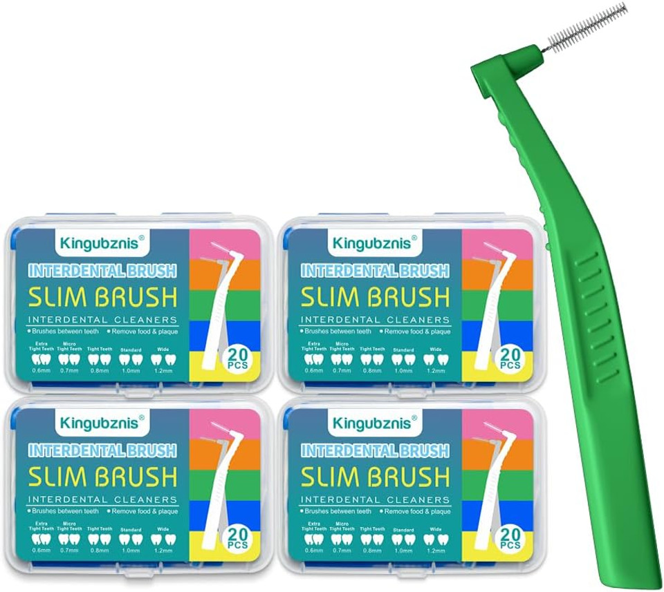 Interdental Brush, Angle Dental Brush Cleaner Toothpick Flossing Head Tooth Cleaning Tool with Portable Case for Tooth Cleaning(Green, Tight Teeth)