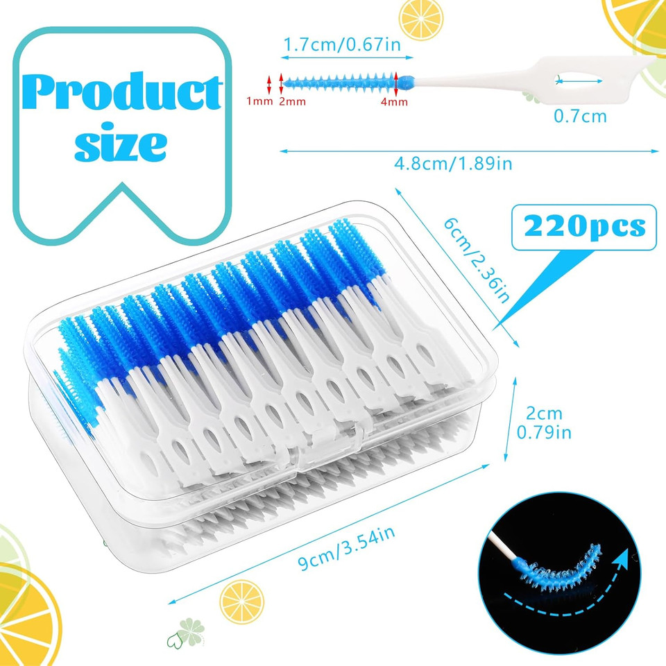RAYITO 350 Pieces Interdental Brushes, Silicone Dental Brushes 2-in-1 Blue Tooth Floss Picks Teeth Floss Sticks Dental Toothpicks Cleaning Tool for Braces Oral Cleaning(Blue)