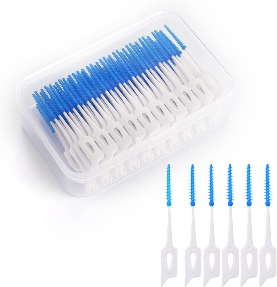 200 Pieces Silicone Interdental Brushes, Dual-Use Silicone Dental Picks Dental Brushes Floss Picks Tooth Pick Brushes Teeth Brush Picks for Braces Oral Cleaning