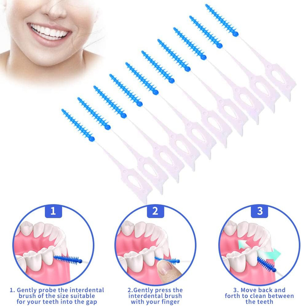 200 Pieces Silicone Interdental Brushes, Dual-Use Silicone Dental Picks Dental Brushes Floss Picks Tooth Pick Brushes Teeth Brush Picks for Braces Oral Cleaning
