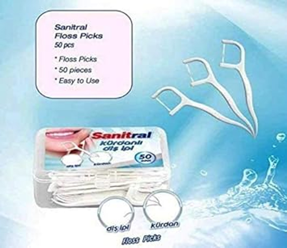 White Glo Flexible Dental Flosser Toothpicks (Pack of 6) with Sanitral 50 Pcs Dental Floss Stick Included as a Gift