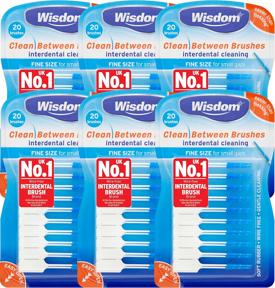 6x Wisdom Clean Between Interdental Brushes - Pack of 20  Size Fine Blue (Tot. 120 pcs)