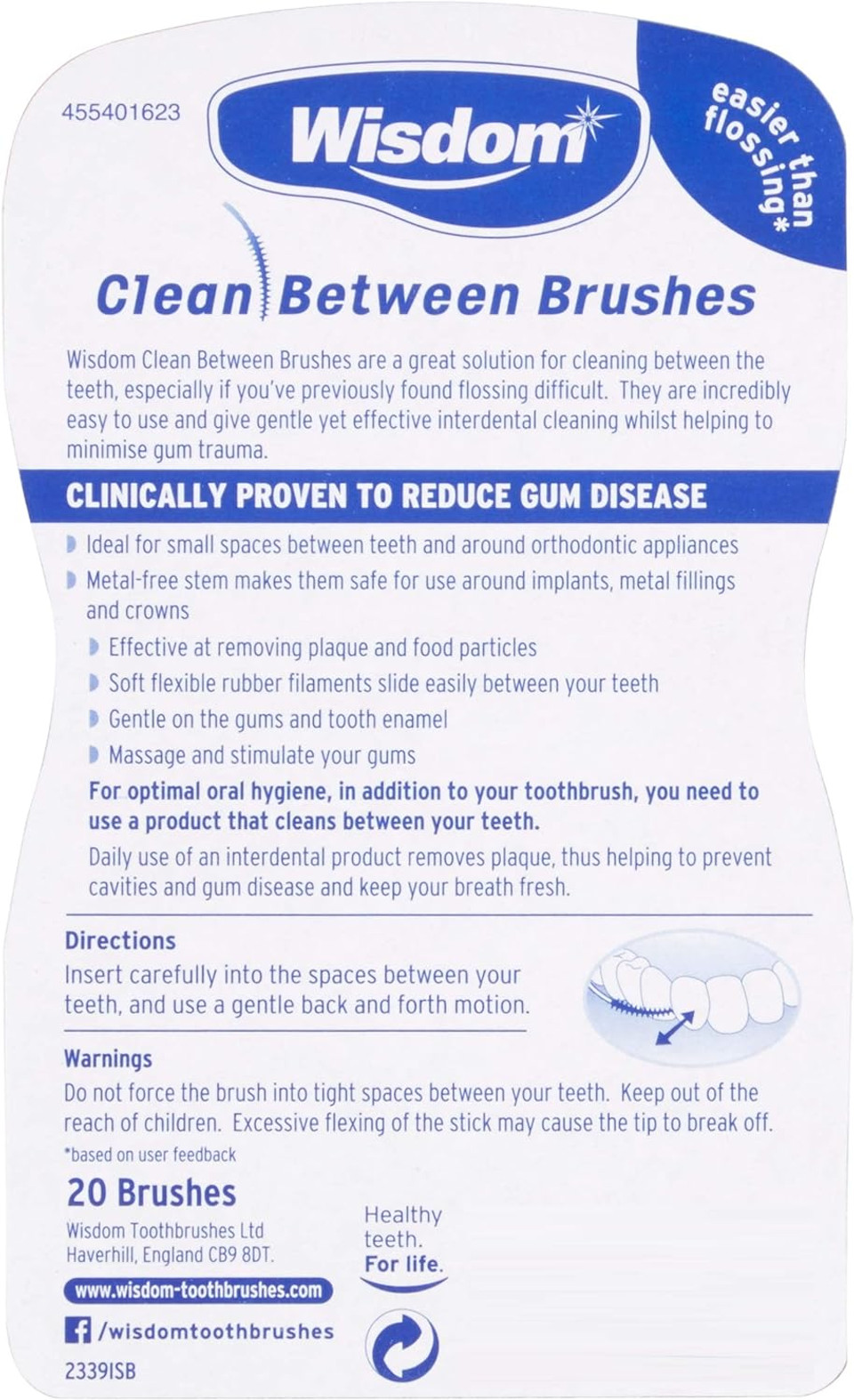 6x Wisdom Clean Between Interdental Brushes - Pack of 20  Size Fine Blue (Tot. 120 pcs)