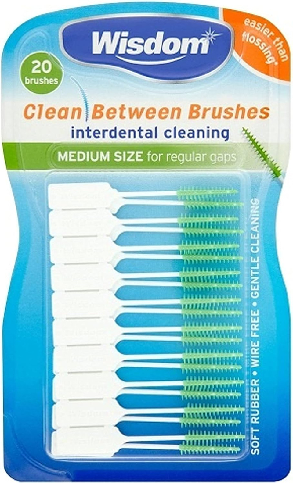 Wisdom WIS8654 Medium Green Clean Between Interdental Brushes - Total 60 by Wisdom