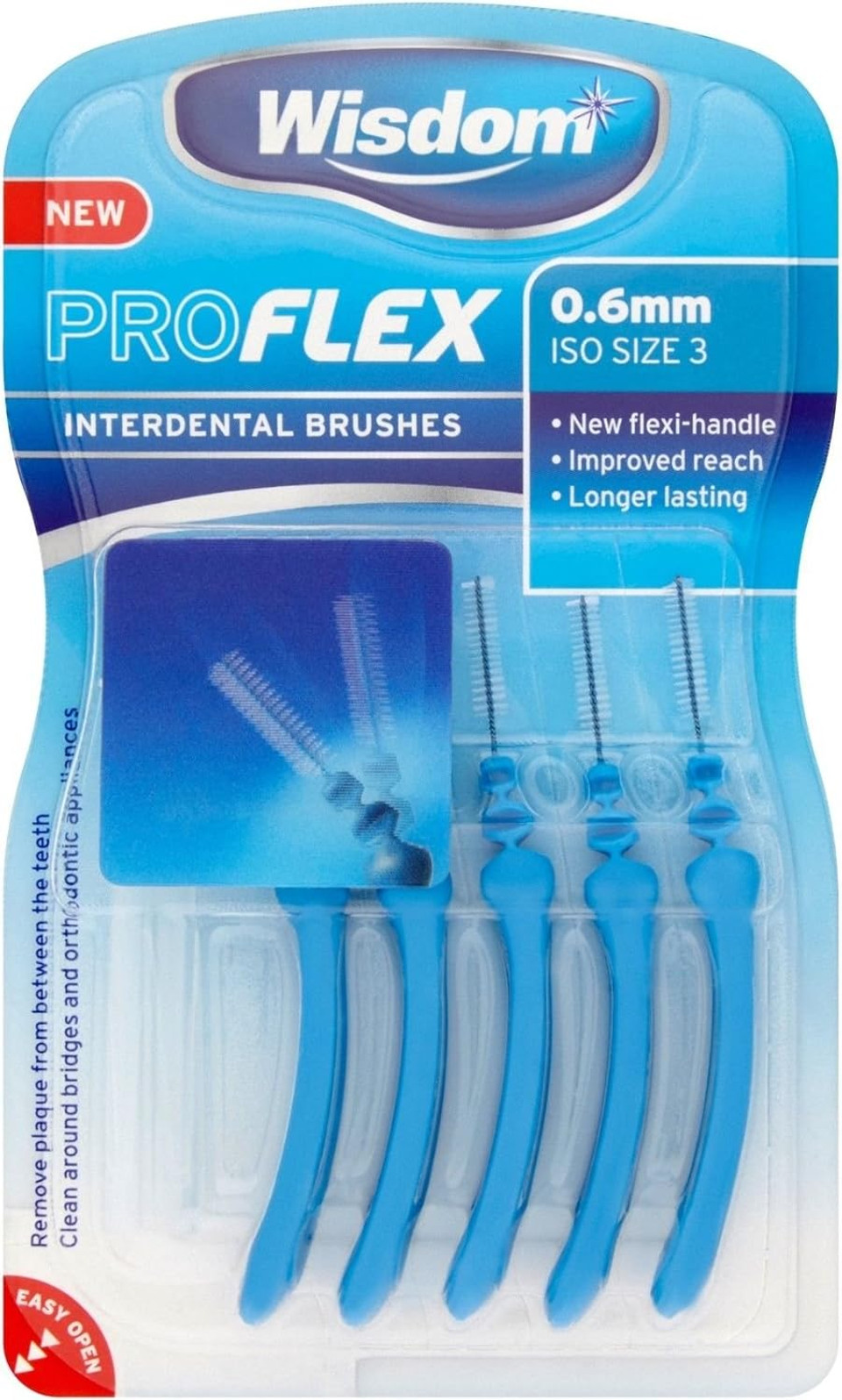 Wisdom WIS081P Pro Flex Interdental Brush, 0.60 mm Size, Blue (Pack of 5)