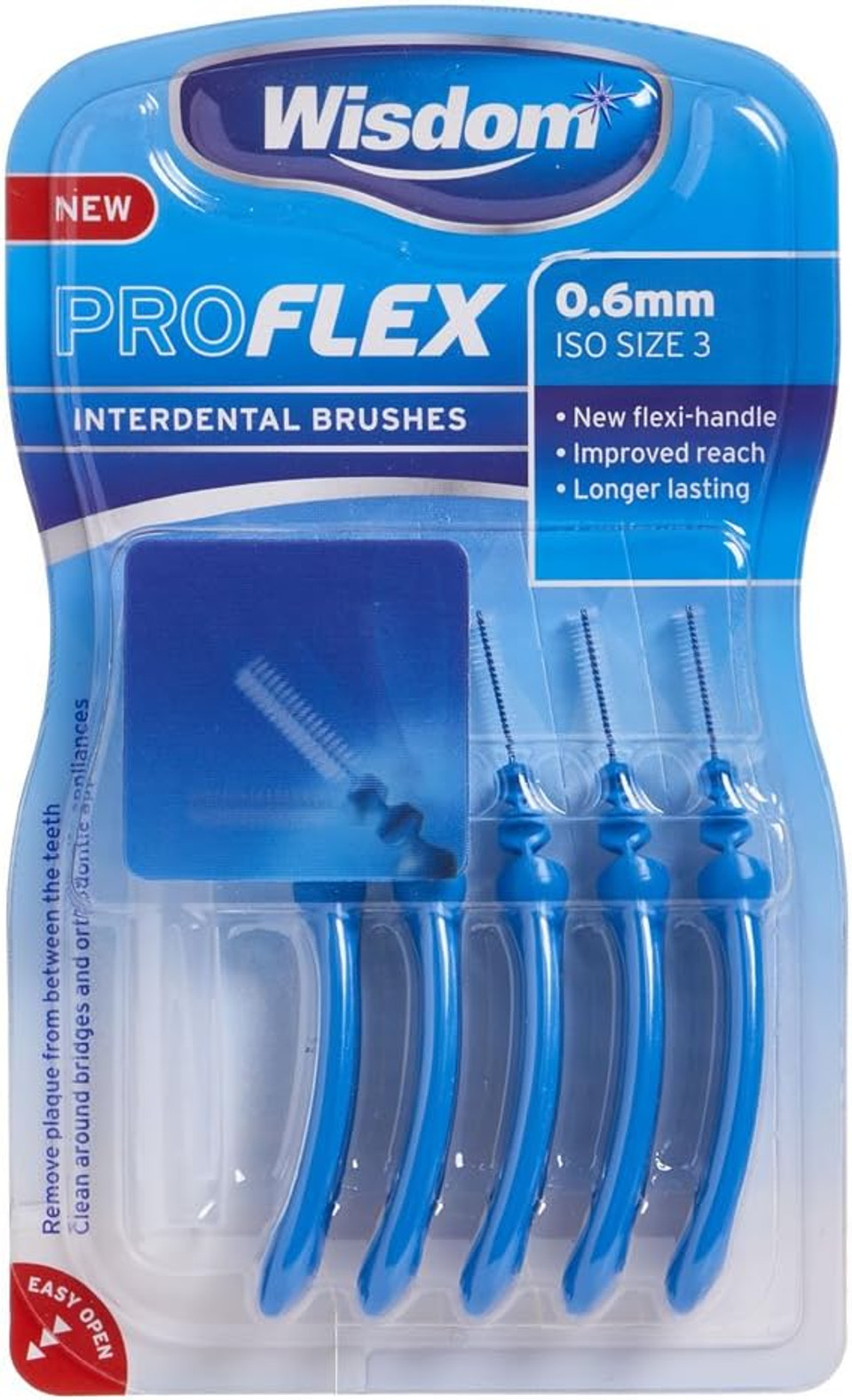Wisdom WIS081P Pro Flex Interdental Brush, 0.60 mm Size, Blue (Pack of 5)