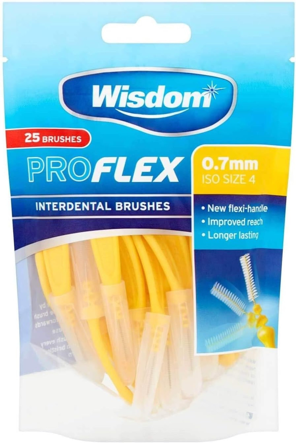 Wisdom Pro Flex Interdental Brush - 0.70mm Yellow - 5 Brushes Per Pack (1)