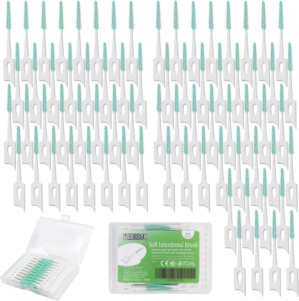 YEERSUO Silicone Interdental Brushes, Toothpick Brush Between Teeth, Floss Brush, Disposable for Cleaning, Toothbrush Cleaning Tool, Green Colors, 300 Pieces YEERSUO Silicone Interdental Brushes, Toothpick Brush Between Teeth, Floss Brush, Disposable for Cleaning, Toothbrush Cleaning Tool, Green Colors, 300 Pieces