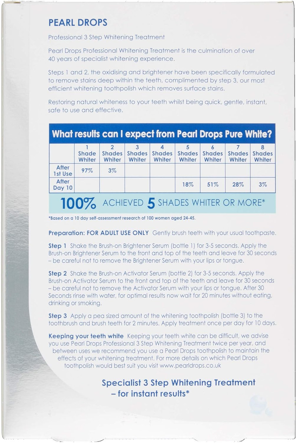 Pearl Drops - Pure White Kit - Specialist 3 Steps Whitening Treatment - Easy to use - Instant results