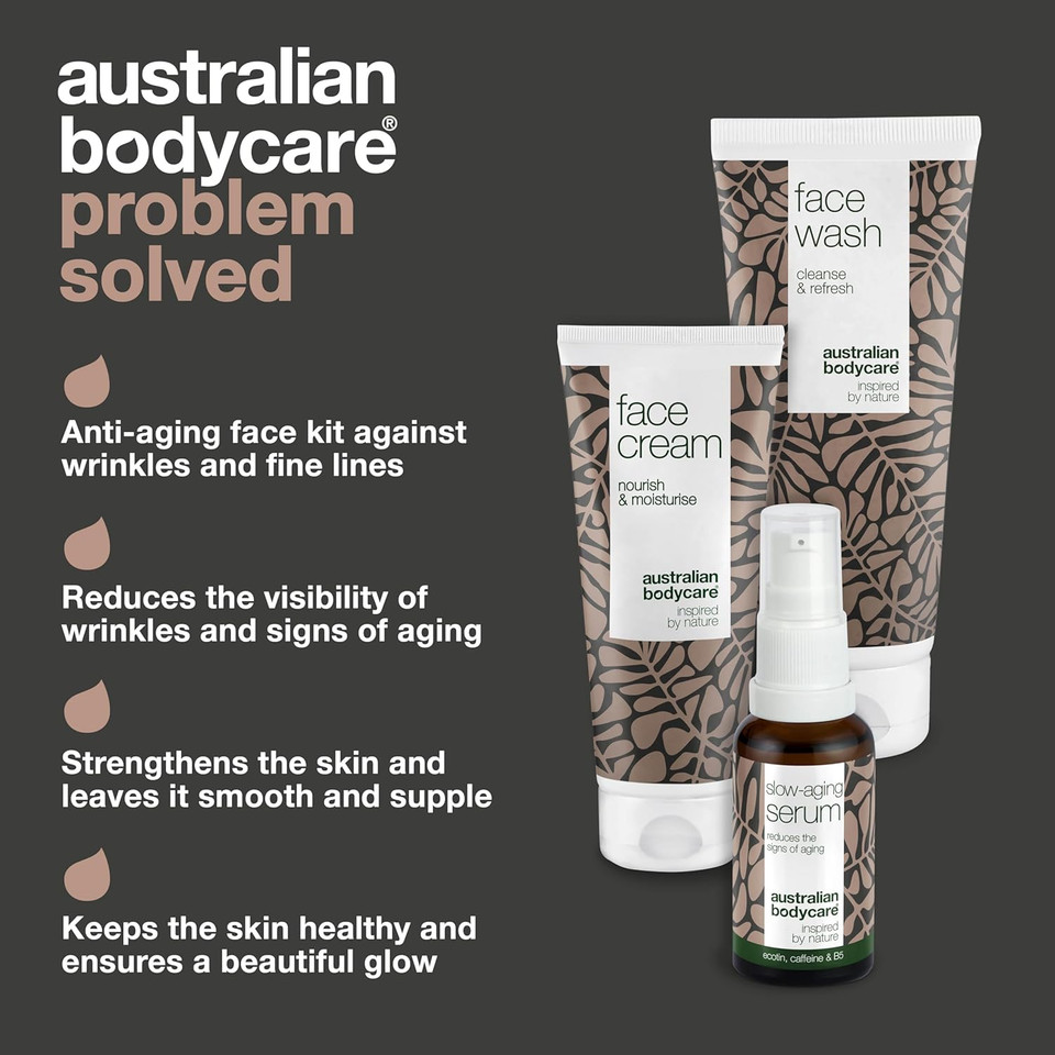 Slow-Aging Face Kit with Tea Tree Oil - Face Wash, Face Cream, and Serum Set for Wrinkle Reduction, Fine Line Smoothing, and Deep Hydration - Anti-Aging Skincare Solution for Women and Men