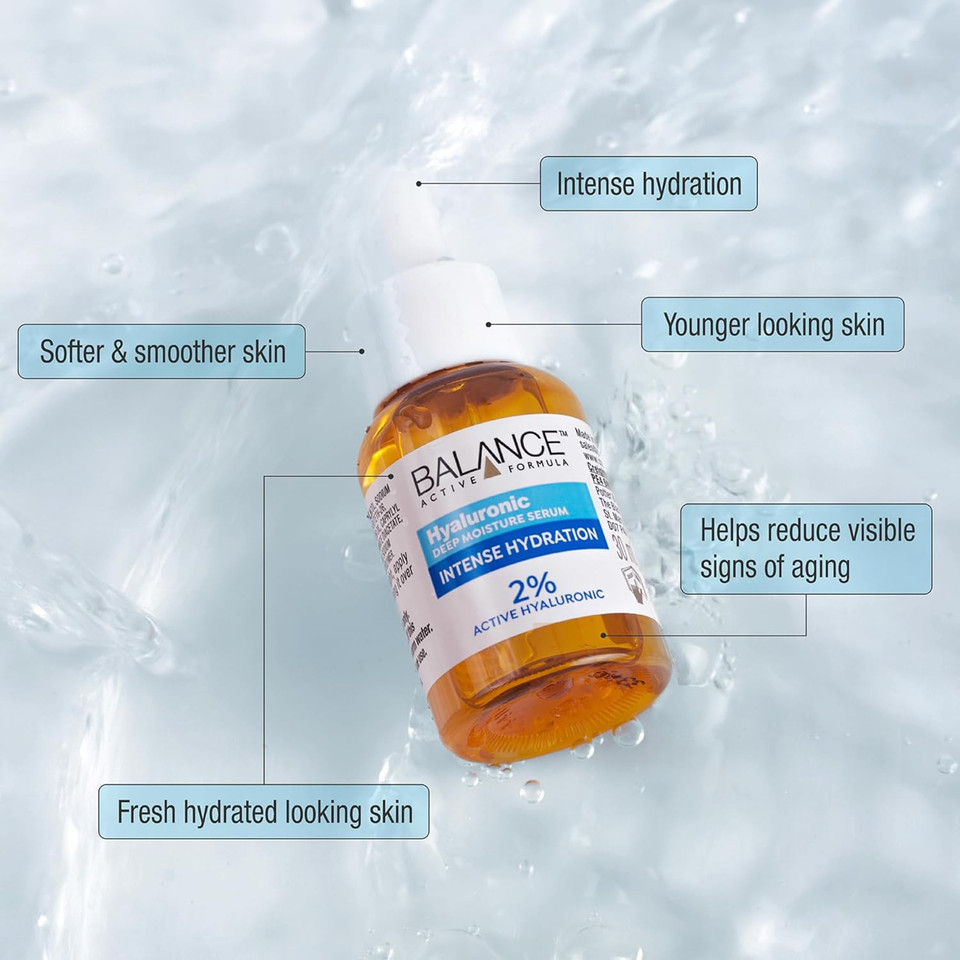 Balance Active Formula Hyaluronic Deep Moisture Serum - 2% Hyaluronic Acid for Deep Hydration, Smooths Fine Lines, Lightweight & Non-Sticky, Radiant Skin - 30ml