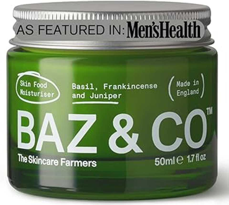 BAZ & CO Skin Food Moisturiser Face Cream for Men 50ml with Basil, Frankincense and Juniper