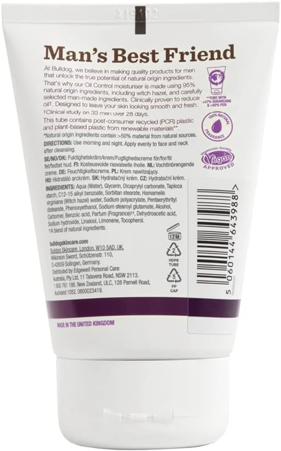 Bulldog Skincare Oil Control Moisturiser 100ml - Moisturiser for Men - For Oily Skin