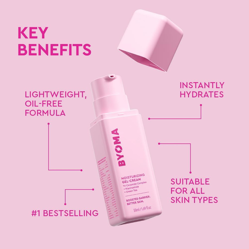 BYOMA Moisturising Gel Cream (50ml) Lightweight Oil Free Daily Moisturiser with Barrier Repair, Niacinamide and Green Tea, for All Skin Types - Alcohol Free, Vegan