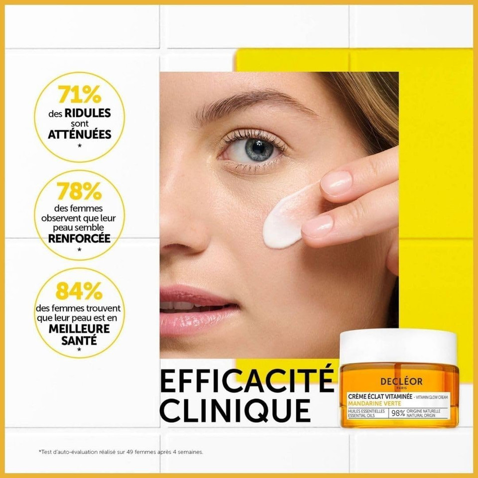 Decléor, Day Cream, Moisturiser, smooths The Appearance of fine Lines, Leaving Skin energised with a Healthy-Looking Glow, with Green Mandarin Essential Oils and Hyaluronic Acid, Vitamin Glow Cream