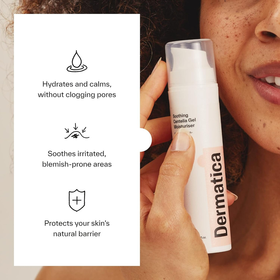Dermatica Anti-Breakout Daily Soothing Centella Gel Moisturiser | Lightweight Face Hydrator for Women and Men | Locks in Moisture, Strengthens Skin Barrier I Fragrance Free, Oil-Free (50ml)