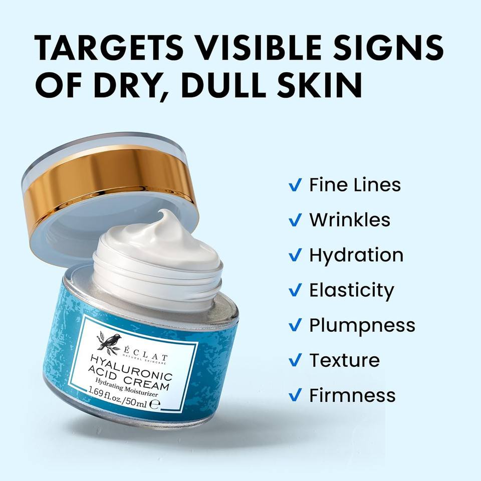 Eclat Skincare Hyaluronic Acid Moisturizer  Anti Aging Face Cream with Vitamin C, Hydrating Facial Moisturizer for Women & Men - Anti Wrinkle Day & Night Cream - Hyaluronic Acid Face Lotion 50 ml