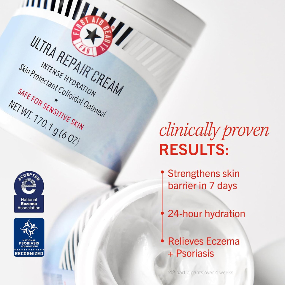 First Aid Beauty - Ultra Repair Cream, Intense Hydration Whipped Colloidal Oatmeal, Clinically Proven to Strengthen Skin Barrier in 7 Days & Helps Relieve Eczema, Luxury Face & Body Moisturiser, 56.7g