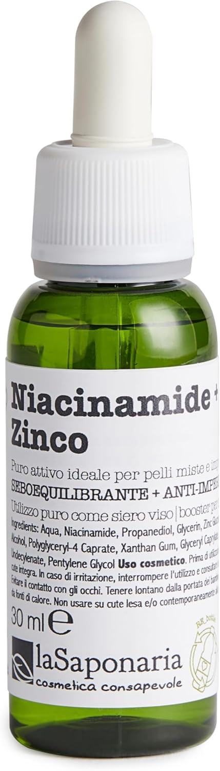La Saponaria Niacinamide + Zinc Serum, Vitamin B3, Anti-Ageing, Oily Skin, Acne, Enlarged Pores, Dermatologically Tested, Moisturiser, Natural, Vegan, Cruelty-Free, Recycled Packaging, Organic, 30ml