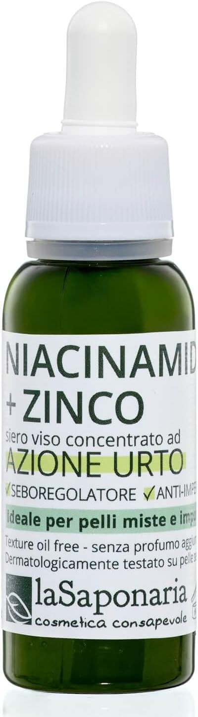 La Saponaria Niacinamide + Zinc Serum, Vitamin B3, Anti-Ageing, Oily Skin, Acne, Enlarged Pores, Dermatologically Tested, Moisturiser, Natural, Vegan, Cruelty-Free, Recycled Packaging, Organic, 30ml