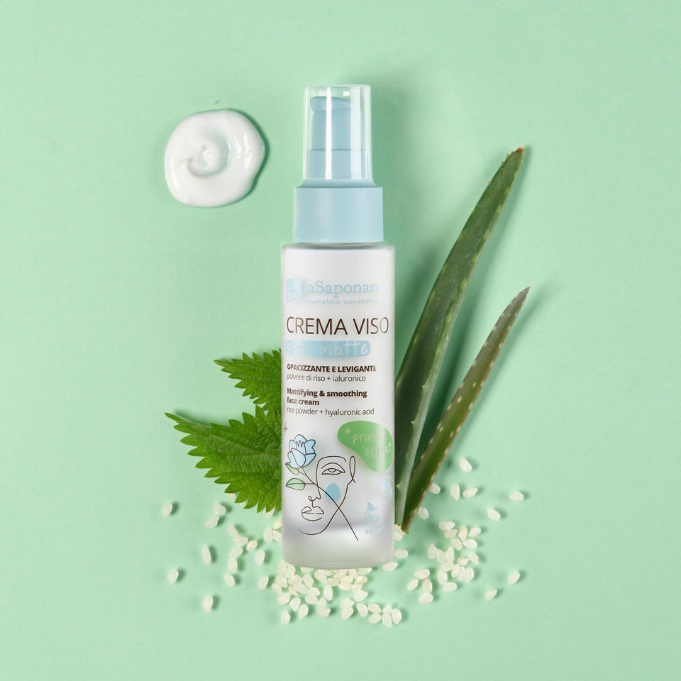 La Saponaria Stay Matte Face Cream, Hyaluronic Acid, Primer, Anti-Shine/Matt, Enlarged Pores, Anti-Ageing, Vitamin E, Moisturiser, Natural, Vegan, Cruelty-Free, Sustainable Packaging, Organic, 50ml