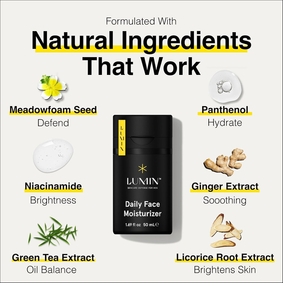 Lumin - Super Light Moisturiser Men - Skin Care for Men, Ideal for Control Oily Skin, Reduce Appearance of Fine Lines, Boost Hydration With Hyaluronic Acid, Daily Use, 50ml