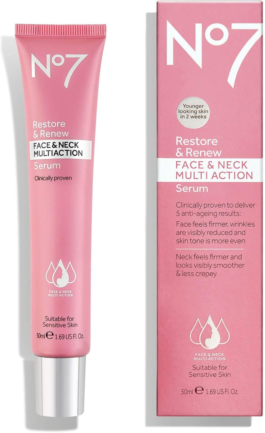 No7 Restore & Renew Face & Neck MULTI ACTION Serum 50ml