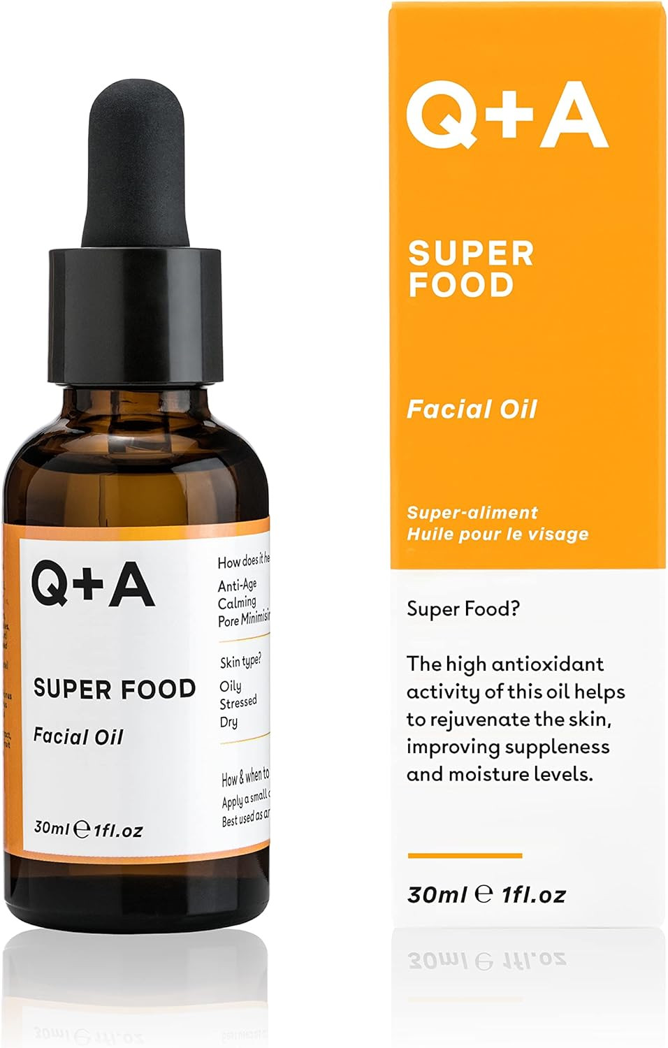 Q+A Super Food Facial Oil (30ml), Natural Vitamin-Rich Face Oil with Jojoba, Vitamin E Oil for Skin, Deeply Nourishes and Hydrates Dry, Sensitive, and Normal Skin, Boosts Skin Radiance and Glow