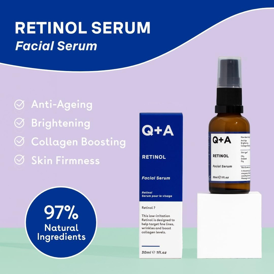 Q+A Retinol Facial Serum (30ml), Face Serum Skincare with Retinol, Squalane & Bisabolol, Smooths Fine Lines, Evens Skin Tone & Boosts Radiance, Vegan & Fragrance Free Q+A Retinol Facial Serum (30ml), Face Serum Skincare with Retinol, Squalane & Bisabolol, Smooths Fine Lines, Evens Skin Tone & Boosts Radiance, Vegan & Fragrance Free