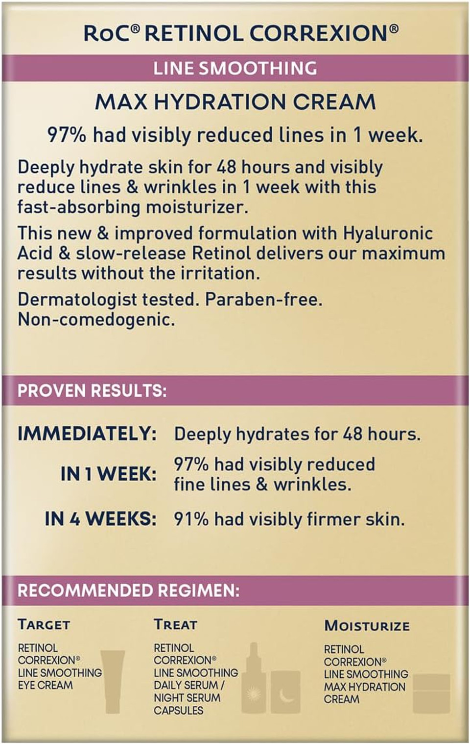 RoC Retinol Correxion Line Smoothing Max Hydration | Face Cream with Hyaluronic Acid, Anti-Wrinkle Moisturiser | 50 ml