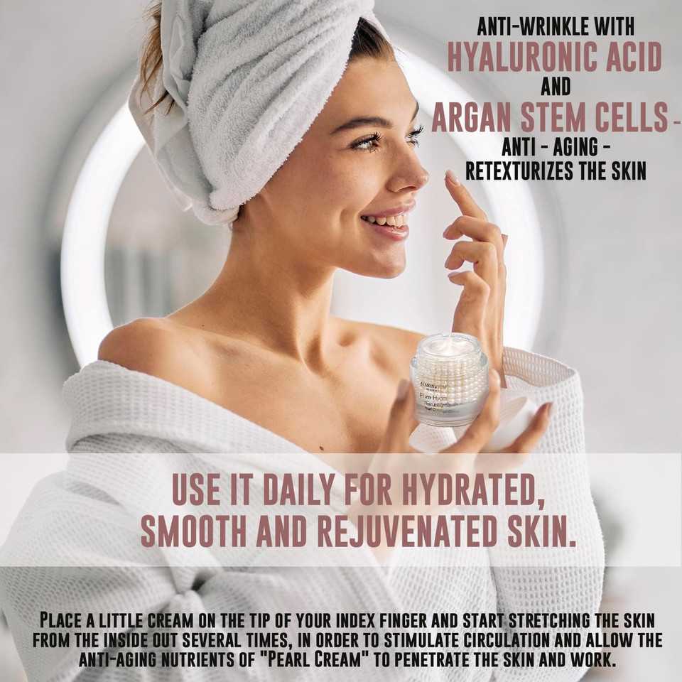 Simon&Tom Pure Hydra Resculpting Pearl Cream, Transforming Moisturizing Facial Cream, Anti-Aging and anti wrinkle with Hyaluronic Acid and Argan Stem Cells, 50ml